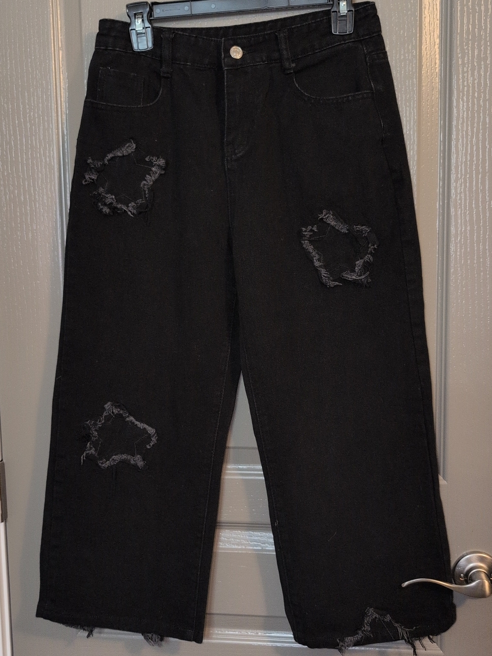 SHEIN Black Star Distressed Wide Leg Teen Jeans